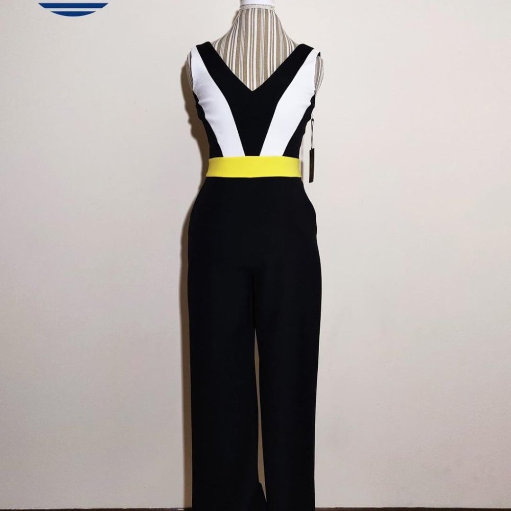 VINCE CAMUTO Sleeveless Jumpsuit, Black & White